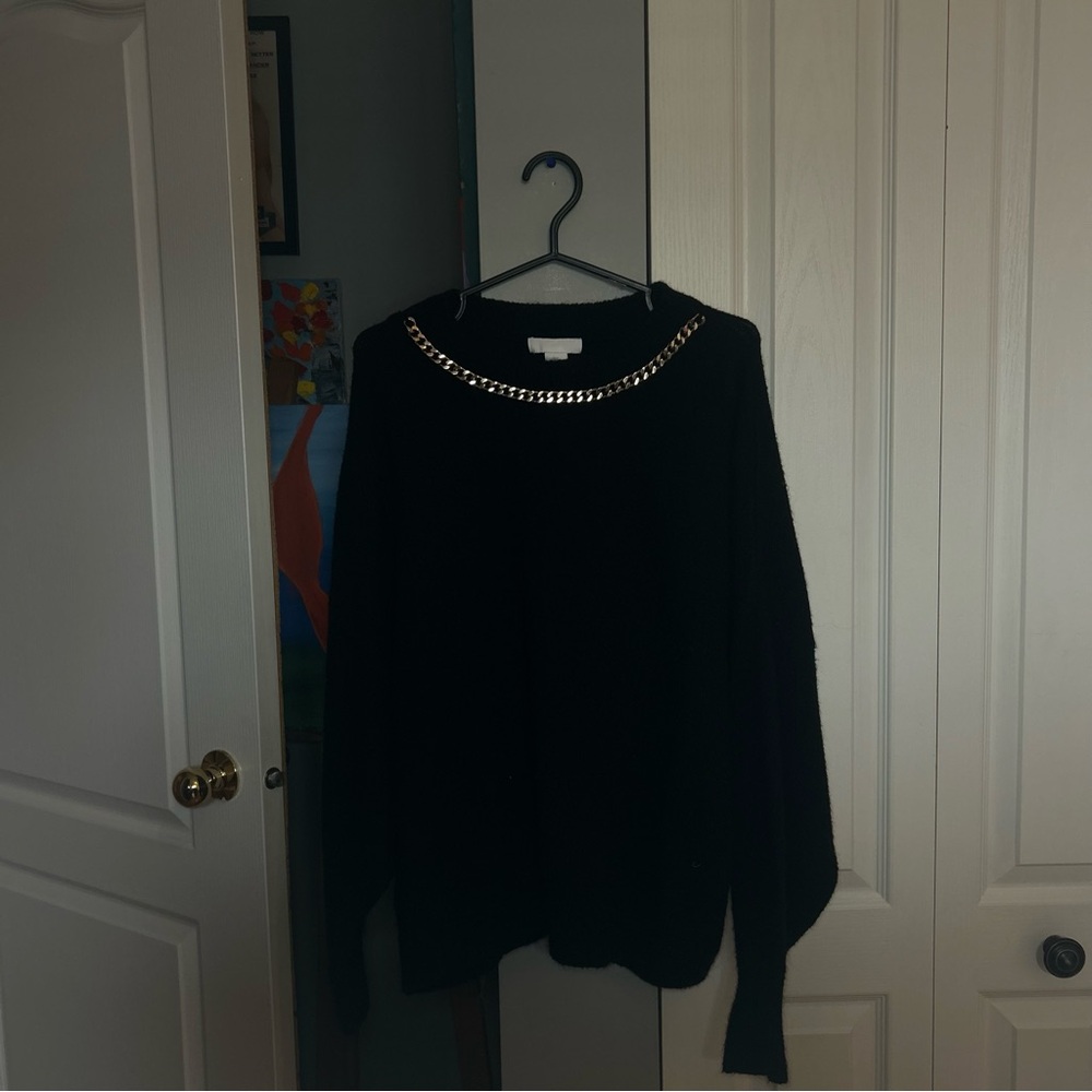 H&M Black Knit Top with Gold Chain Accent
